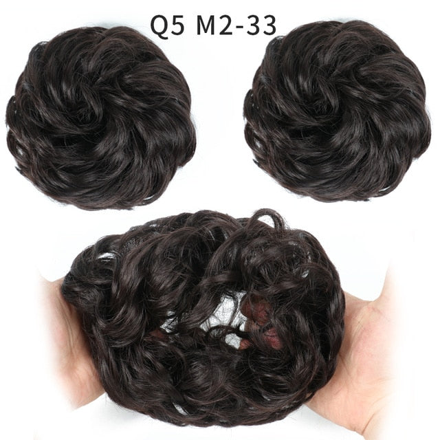 XINRAN Synthetic Bun Extensions Curly Messy Bun Hair Scrunchies Elegant Chignons Wedding Hair Piece for Women and Kids
