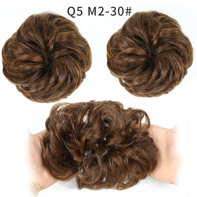 XINRAN Synthetic Bun Extensions Curly Messy Bun Hair Scrunchies Elegant Chignons Wedding Hair Piece for Women and Kids