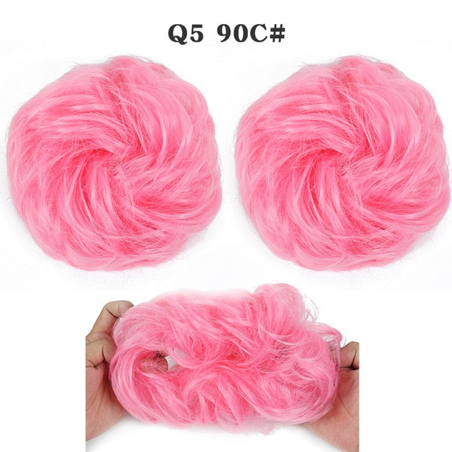 XINRAN Synthetic Bun Extensions Curly Messy Bun Hair Scrunchies Elegant Chignons Wedding Hair Piece for Women and Kids