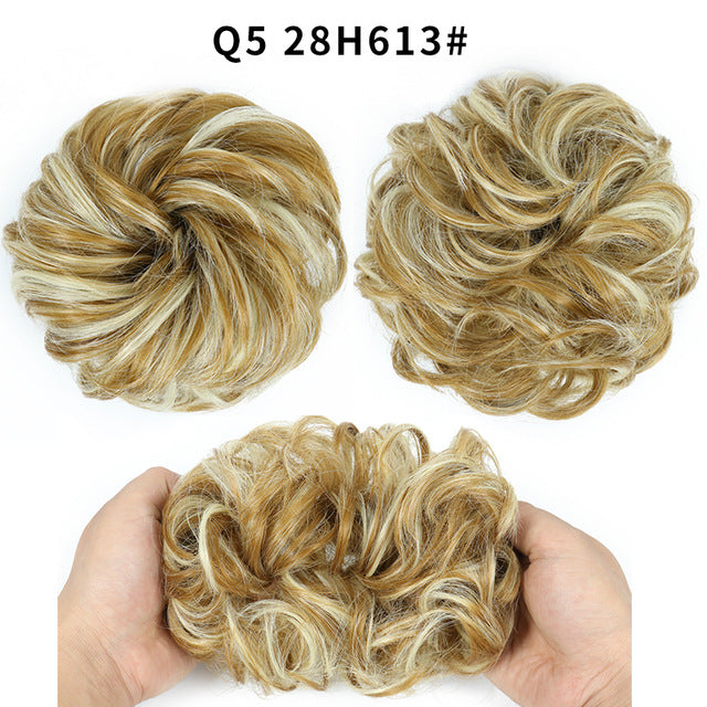 XINRAN Synthetic Bun Extensions Curly Messy Bun Hair Scrunchies Elegant Chignons Wedding Hair Piece for Women and Kids