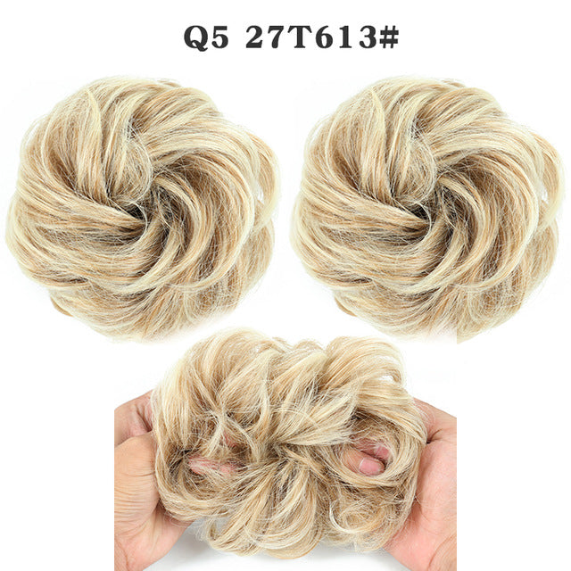 XINRAN Synthetic Bun Extensions Curly Messy Bun Hair Scrunchies Elegant Chignons Wedding Hair Piece for Women and Kids