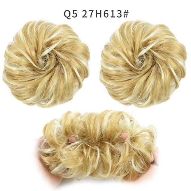 XINRAN Synthetic Bun Extensions Curly Messy Bun Hair Scrunchies Elegant Chignons Wedding Hair Piece for Women and Kids