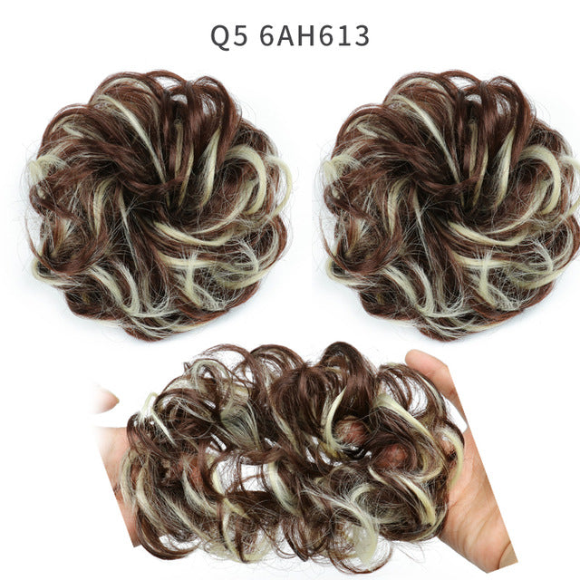 XINRAN Synthetic Bun Extensions Curly Messy Bun Hair Scrunchies Elegant Chignons Wedding Hair Piece for Women and Kids