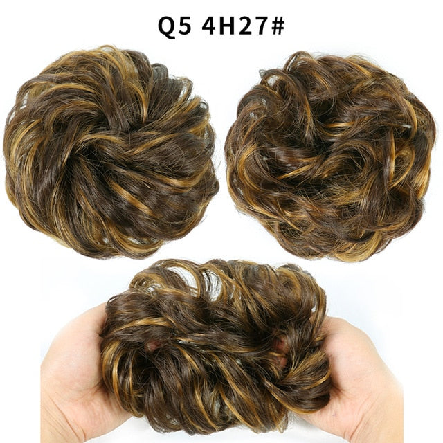 XINRAN Synthetic Bun Extensions Curly Messy Bun Hair Scrunchies Elegant Chignons Wedding Hair Piece for Women and Kids