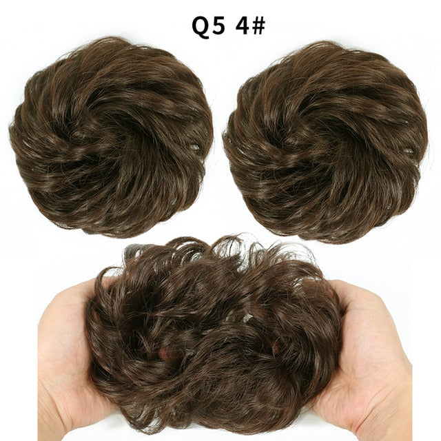 XINRAN Synthetic Bun Extensions Curly Messy Bun Hair Scrunchies Elegant Chignons Wedding Hair Piece for Women and Kids