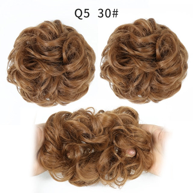 XINRAN Synthetic Bun Extensions Curly Messy Bun Hair Scrunchies Elegant Chignons Wedding Hair Piece for Women and Kids