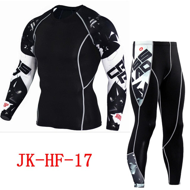 Newest 2Pcs/Set Men's Tracksuit Gym Fitness Compression Sports Suit Clothes Running Jogging Sport Wear Exercise Workout Tights