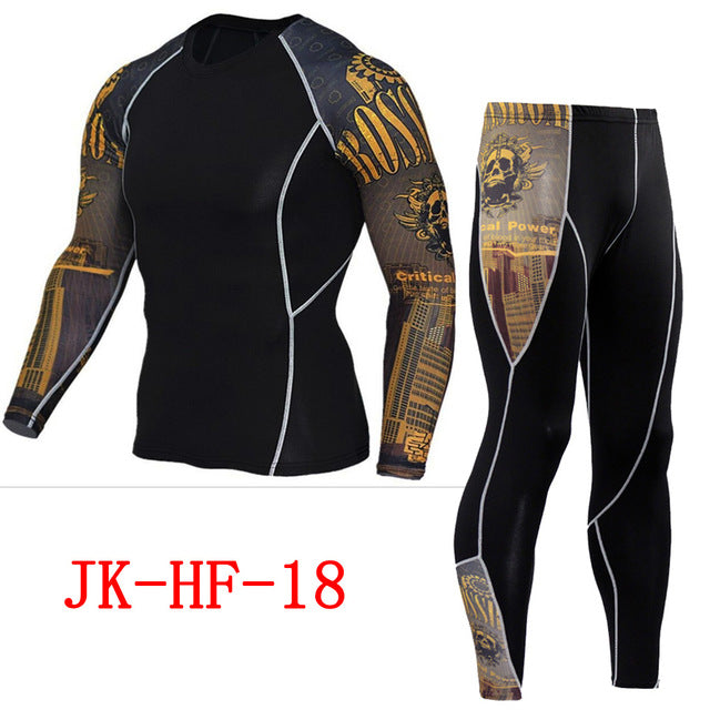 Newest 2Pcs/Set Men's Tracksuit Gym Fitness Compression Sports Suit Clothes Running Jogging Sport Wear Exercise Workout Tights