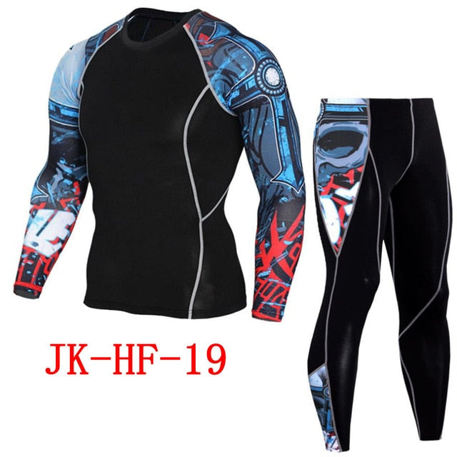 Newest 2Pcs/Set Men's Tracksuit Gym Fitness Compression Sports Suit Clothes Running Jogging Sport Wear Exercise Workout Tights