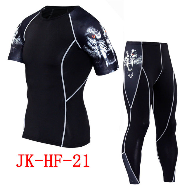 Newest 2Pcs/Set Men's Tracksuit Gym Fitness Compression Sports Suit Clothes Running Jogging Sport Wear Exercise Workout Tights