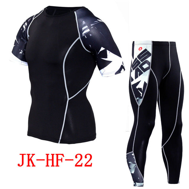 Newest 2Pcs/Set Men's Tracksuit Gym Fitness Compression Sports Suit Clothes Running Jogging Sport Wear Exercise Workout Tights