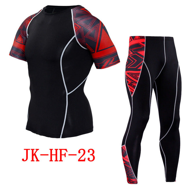 Newest 2Pcs/Set Men's Tracksuit Gym Fitness Compression Sports Suit Clothes Running Jogging Sport Wear Exercise Workout Tights