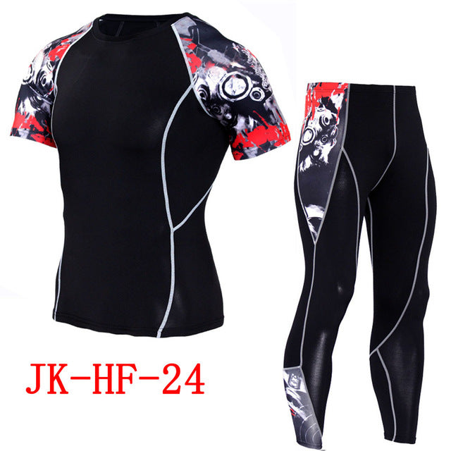 Newest 2Pcs/Set Men's Tracksuit Gym Fitness Compression Sports Suit Clothes Running Jogging Sport Wear Exercise Workout Tights