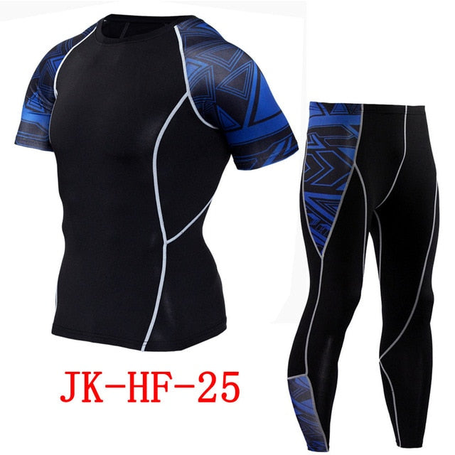 Newest 2Pcs/Set Men's Tracksuit Gym Fitness Compression Sports Suit Clothes Running Jogging Sport Wear Exercise Workout Tights