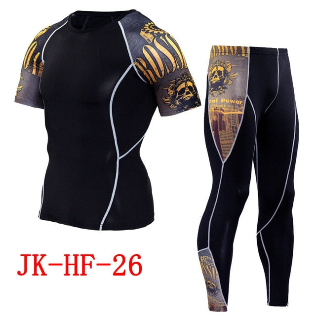Newest 2Pcs/Set Men's Tracksuit Gym Fitness Compression Sports Suit Clothes Running Jogging Sport Wear Exercise Workout Tights