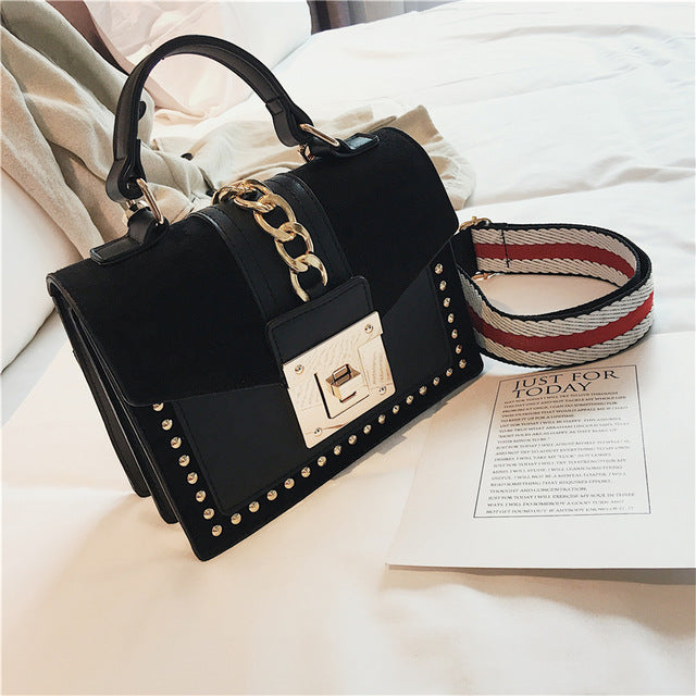 Small Handbags Fashion Shoulder Bags for Women 2020 Frosted PU Leather Hand Bags Rivet Chain Flap Ladies Crossbody Bag Red Brown