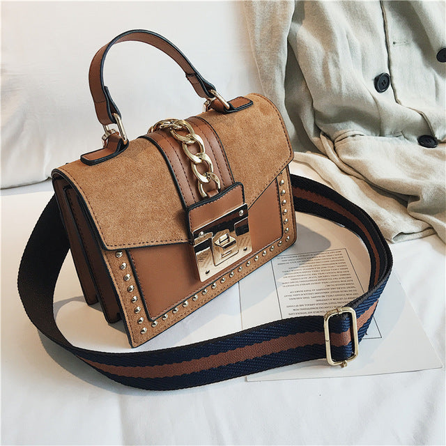 Small Handbags Fashion Shoulder Bags for Women 2020 Frosted PU Leather Hand Bags Rivet Chain Flap Ladies Crossbody Bag Red Brown