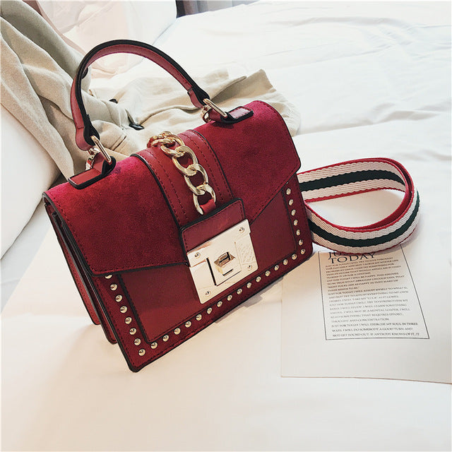 Small Handbags Fashion Shoulder Bags for Women 2020 Frosted PU Leather Hand Bags Rivet Chain Flap Ladies Crossbody Bag Red Brown