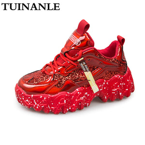 Sneakers Women Spring 2020 Fashion Sequined Cloth Bling Breathable Round Toe Leisure Chunky Women Shoes Tenis Feminino TUINANLE