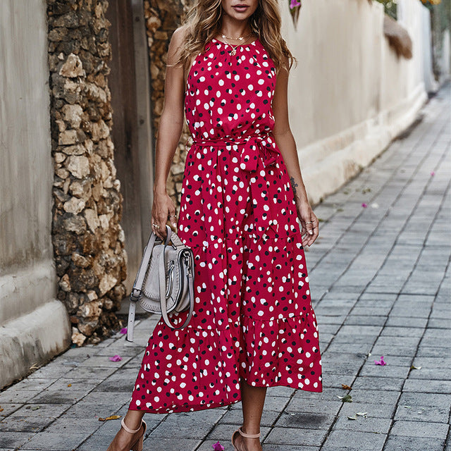 Long Summer Polka-Dot Dress Beach Dresses Bow Strapless Casual White Midi Sundress 2020 Red Summer Vacation Clothes For Women