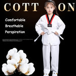 White Cotton V-Neck Dobok Taekwondo Uniform Karate Equipment Judo Wesing Taekwondo WTF ITF Training Set For Kid