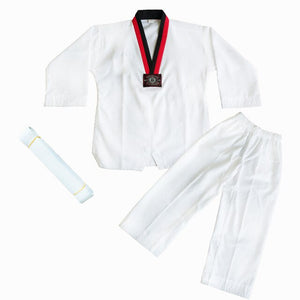 White Cotton V-Neck Dobok Taekwondo Uniform Karate Equipment Judo Wesing Taekwondo WTF ITF Training Set For Kid