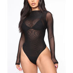 2020 Mesh Bodysuit Romper Bodycon Jumpsuit Turtleneck Skinny Body suit Transparent New Women Sexy Body Clothing Sunsuit Jumpsuit