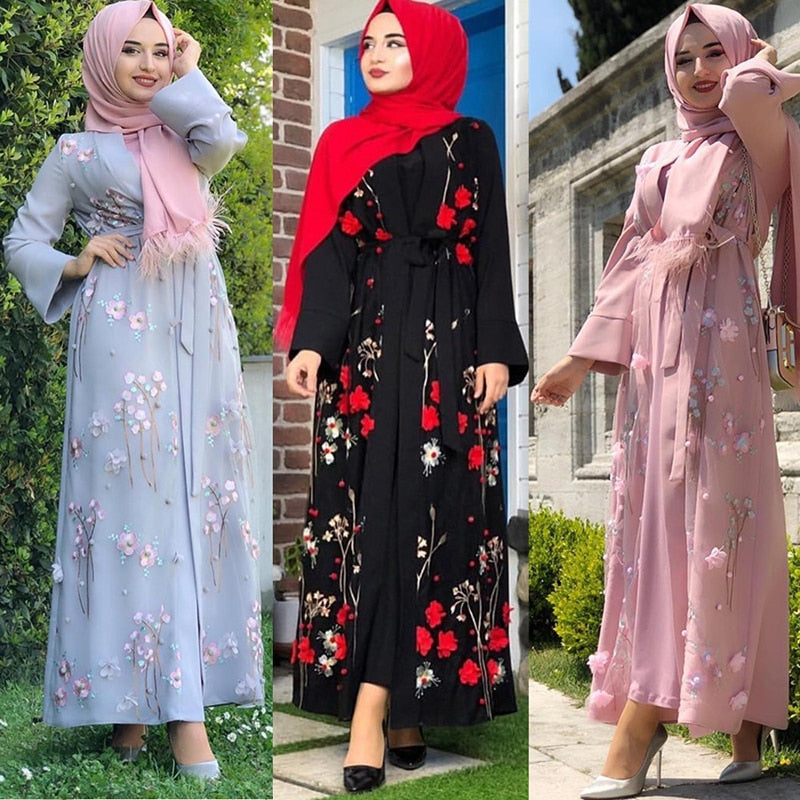 Floral Abaya Turkish Kimono Dubai Muslim Hijab Dress Abayas For Women Kaftan Caftan Marocain Prayer Islamic Clothing Robe Femme