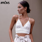 White Lace Crochet  Women Summer Backless Bow Tie Up Tank Tops Female Street Wear Fashion 2020