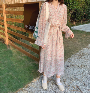 Women Chiffon Dress 2020 Spring Summer New Fashion Female Long Sleeve Vintage Print Floral A-line Dress Loose Casual Dresses