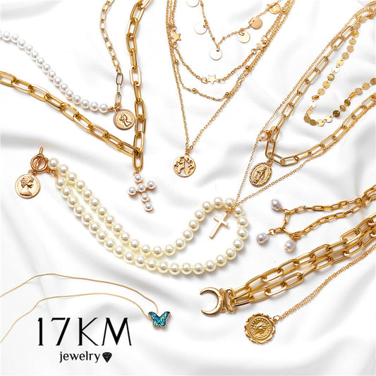 Vintage Gold Portrait Coin Pearl Pendant Necklaces For Women Bohemia Fashion Multi-layer Pearl Long Necklace 2020 Jewelry