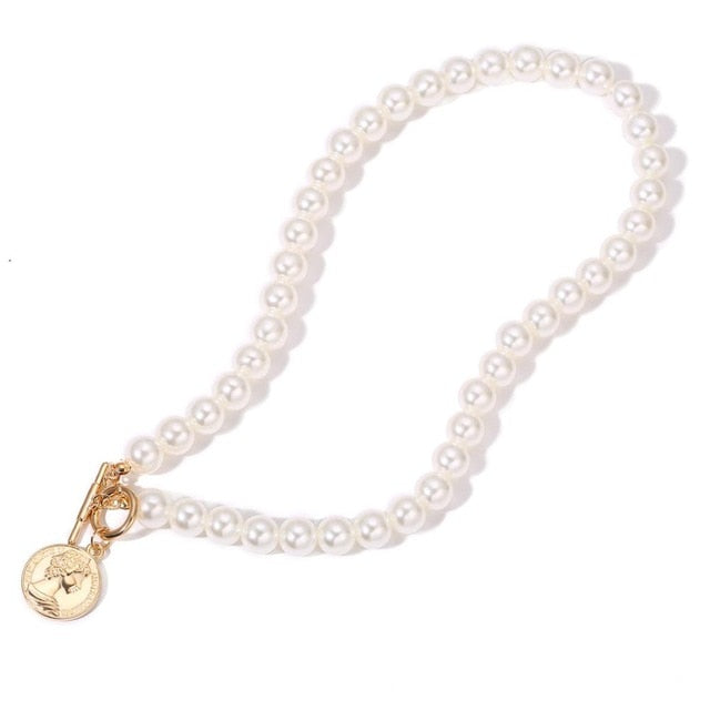 Vintage Gold Portrait Coin Pearl Pendant Necklaces For Women Bohemia Fashion Multi-layer Pearl Long Necklace 2020 Jewelry