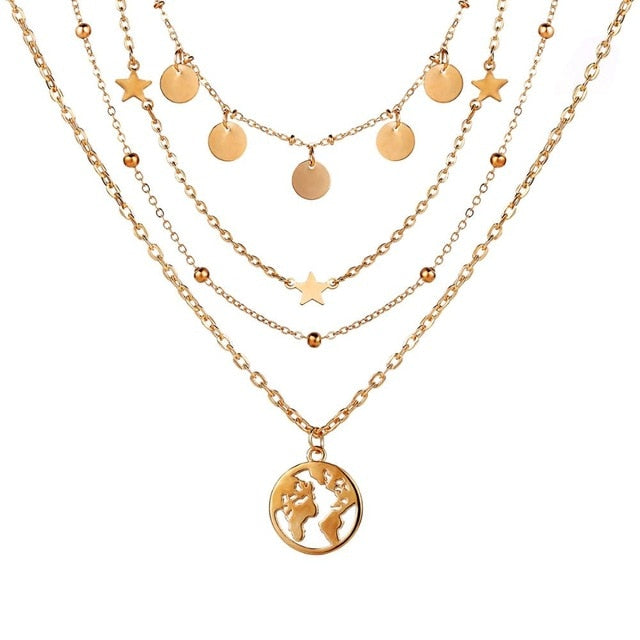 Vintage Gold Portrait Coin Pearl Pendant Necklaces For Women Bohemia Fashion Multi-layer Pearl Long Necklace 2020 Jewelry