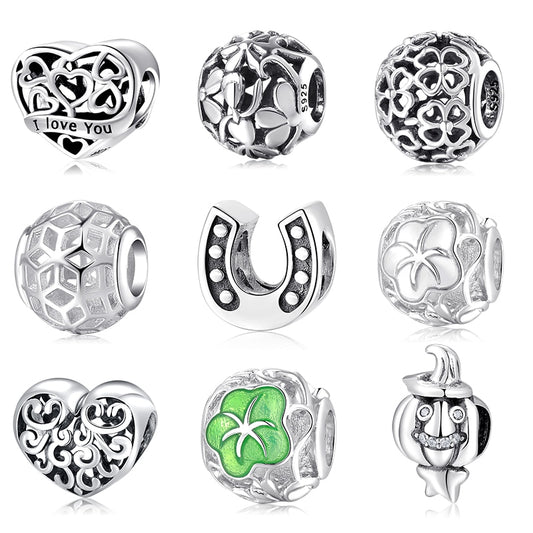 Fashion Flower Heart and Round Shape Charms Real 925 Sterling Silver Beads Fit Original Pandora Bracelet Bangles Jewelry making