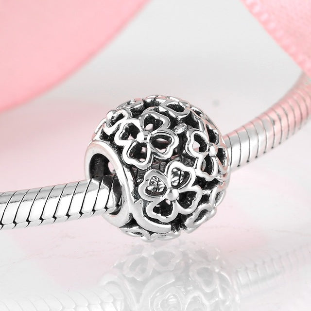 Fashion Flower Heart and Round Shape Charms Real 925 Sterling Silver Beads Fit Original Pandora Bracelet Bangles Jewelry making