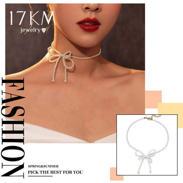 Elegant Flower Pearl Choker Necklaces For Women Gold Coin Bow Knot Pendant Necklace Long Chain Jewelry Party Gifts