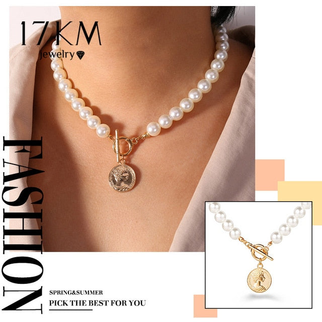 Elegant Flower Pearl Choker Necklaces For Women Gold Coin Bow Knot Pendant Necklace Long Chain Jewelry Party Gifts
