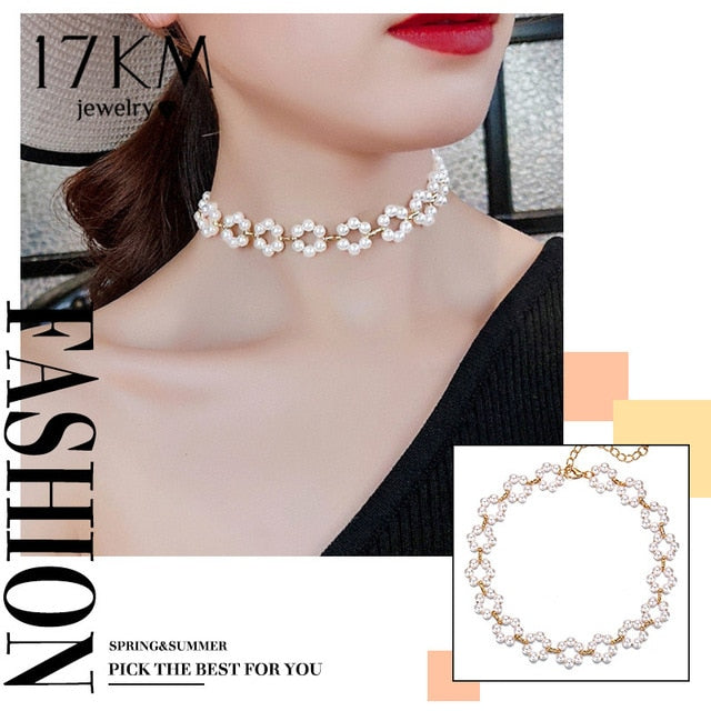 Elegant Flower Pearl Choker Necklaces For Women Gold Coin Bow Knot Pendant Necklace Long Chain Jewelry Party Gifts