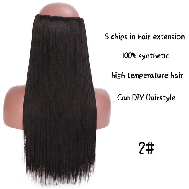 SHANGKE Hair 24'' Long Straight Women Clip in Hair Extensions Black Brown High Tempreture Synthetic Hair Piece