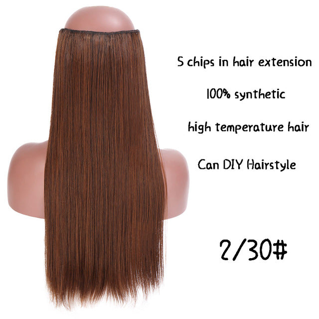 SHANGKE Hair 24'' Long Straight Women Clip in Hair Extensions Black Brown High Tempreture Synthetic Hair Piece