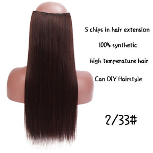 SHANGKE Hair 24'' Long Straight Women Clip in Hair Extensions Black Brown High Tempreture Synthetic Hair Piece