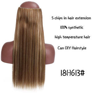 SHANGKE Hair 24'' Long Straight Women Clip in Hair Extensions Black Brown High Tempreture Synthetic Hair Piece