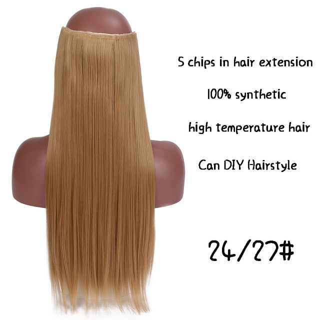SHANGKE Hair 24'' Long Straight Women Clip in Hair Extensions Black Brown High Tempreture Synthetic Hair Piece