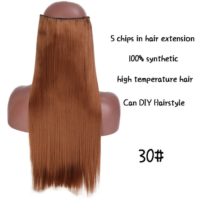 SHANGKE Hair 24'' Long Straight Women Clip in Hair Extensions Black Brown High Tempreture Synthetic Hair Piece