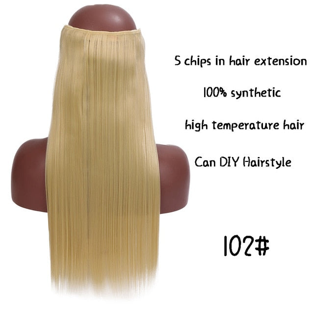 SHANGKE Hair 24'' Long Straight Women Clip in Hair Extensions Black Brown High Tempreture Synthetic Hair Piece