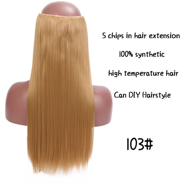 SHANGKE Hair 24'' Long Straight Women Clip in Hair Extensions Black Brown High Tempreture Synthetic Hair Piece