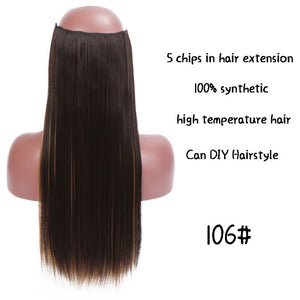 SHANGKE Hair 24'' Long Straight Women Clip in Hair Extensions Black Brown High Tempreture Synthetic Hair Piece