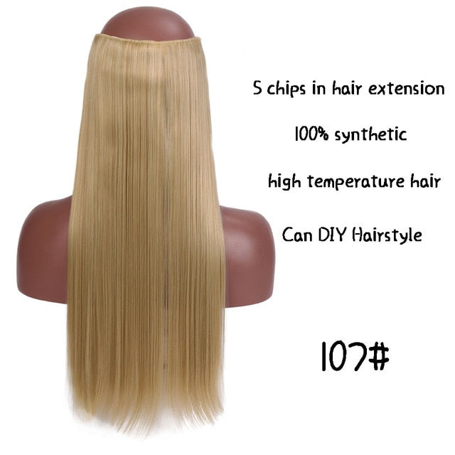 SHANGKE Hair 24'' Long Straight Women Clip in Hair Extensions Black Brown High Tempreture Synthetic Hair Piece