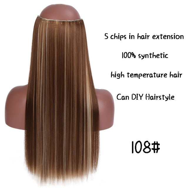 SHANGKE Hair 24'' Long Straight Women Clip in Hair Extensions Black Brown High Tempreture Synthetic Hair Piece
