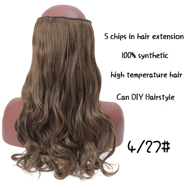 SHANGKE Hair 24'' Long Straight Women Clip in Hair Extensions Black Brown High Tempreture Synthetic Hair Piece